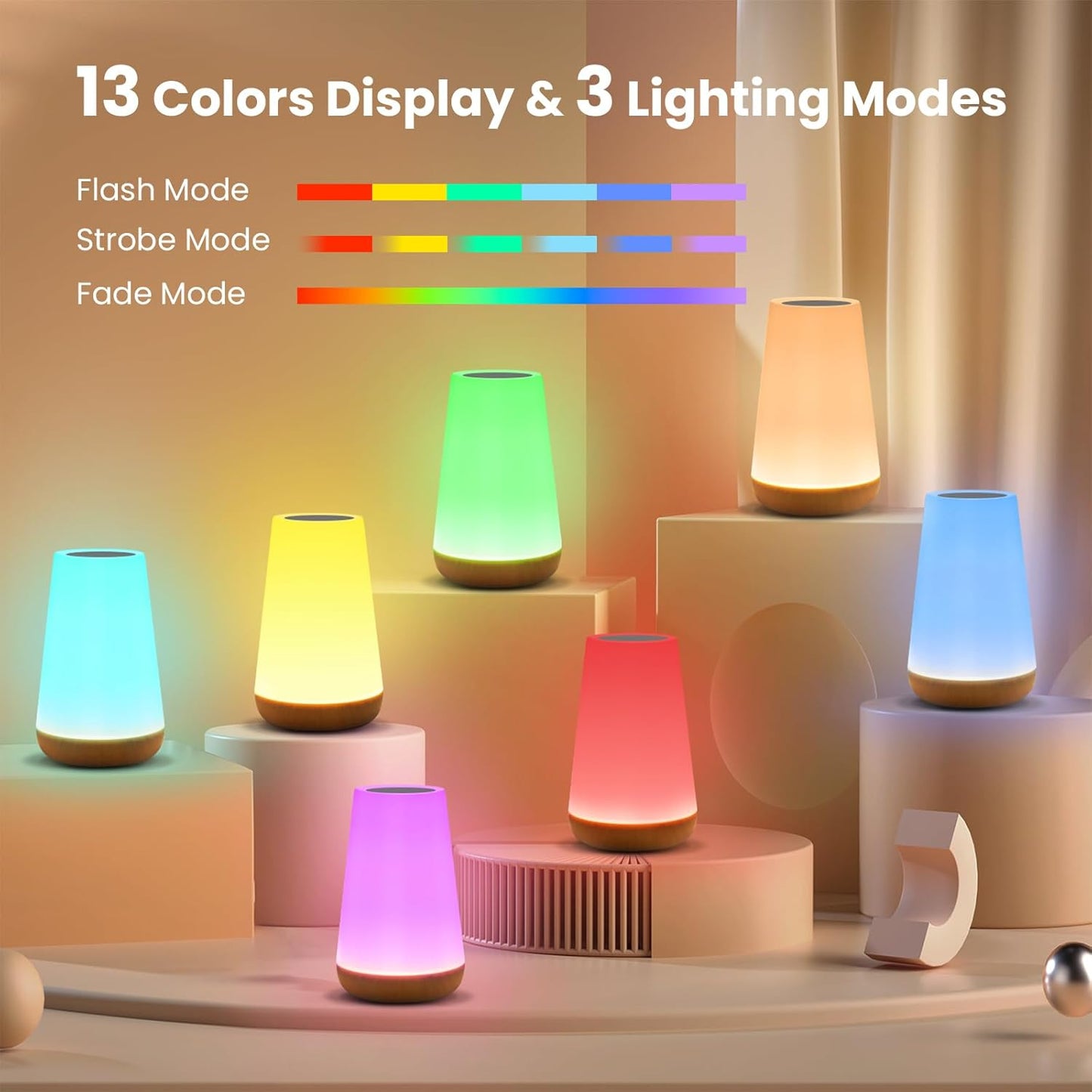 Dimmable Touch Lamp | 5 Brightness Levels | 13 RGB Colors