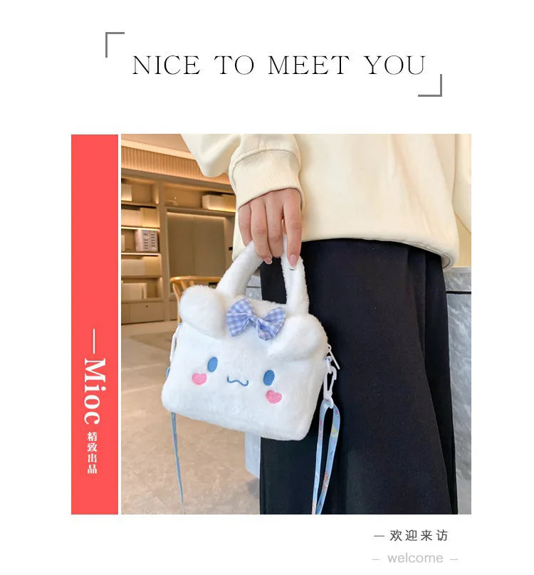 Sanrio Kawaii Plush Handbag – Kuromi, Cinnamoroll, My Melody Travel & Cosmetic Storage Bag