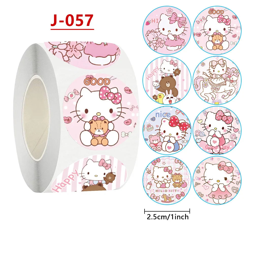 500pcs/Roll Cartoon Sanrio Stickers Kawaii Hello Kitty Kuromi Melody Diy Pvc Laptop Decals Decoration Sticker Kid Reward Gift Toy