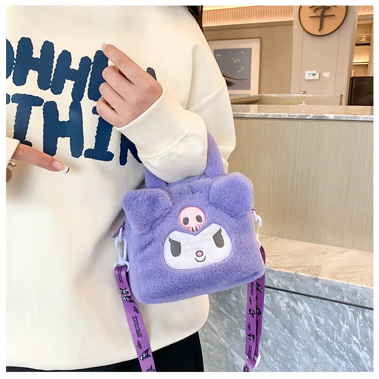 Sanrio Kawaii Plush Handbag – Kuromi, Cinnamoroll, My Melody Travel & Cosmetic Storage Bag