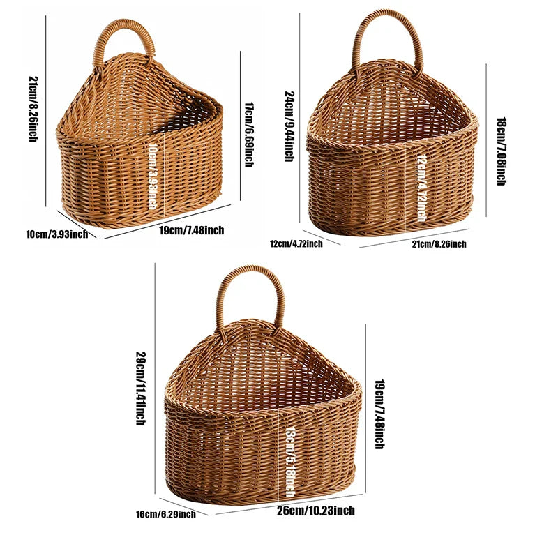 EMESA HOME Wall Mounted Vegetable and Fruit Basket, Simulated Rattan Hanging Plastic Basket, Wall-mounted Home Decoration