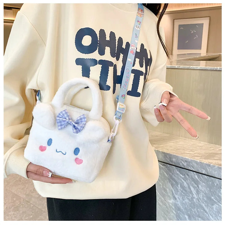 Sanrio Kawaii Plush Handbag – Kuromi, Cinnamoroll, My Melody Travel & Cosmetic Storage Bag