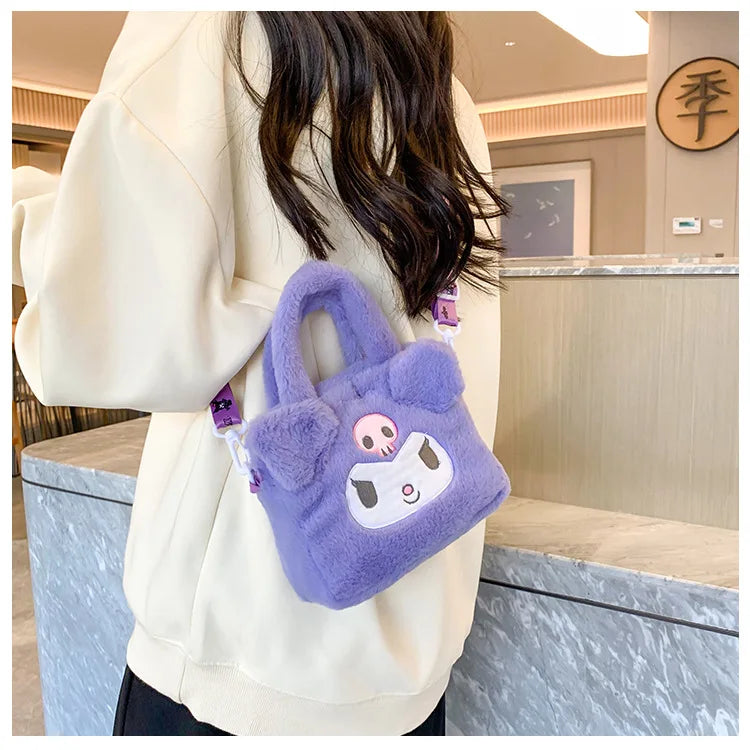 Sanrio Kawaii Plush Handbag – Kuromi, Cinnamoroll, My Melody Travel & Cosmetic Storage Bag