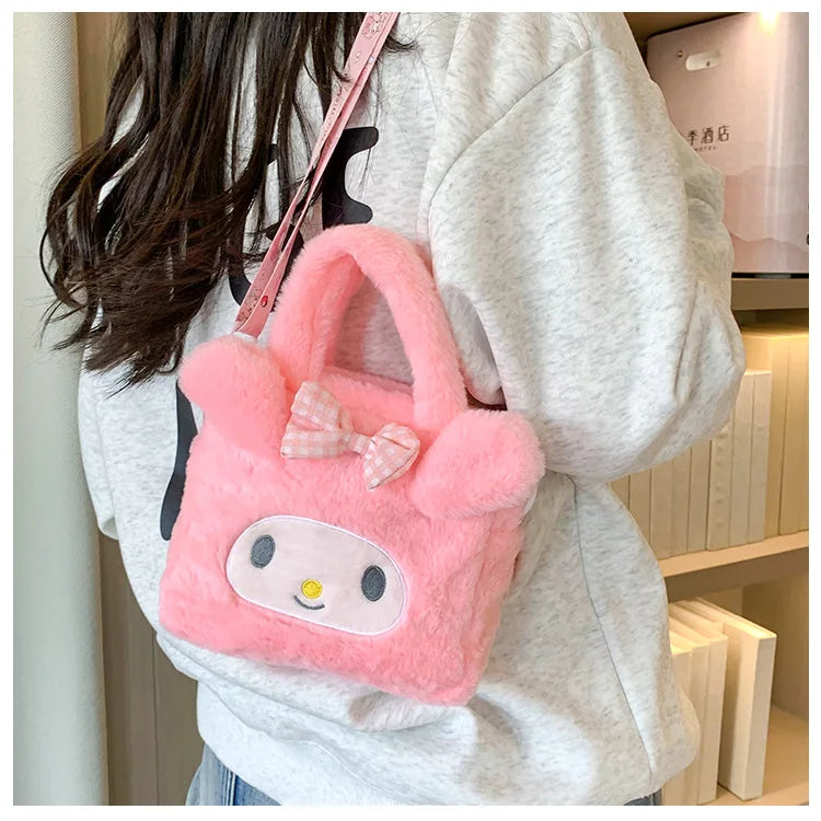 Sanrio Kawaii Plush Handbag – Kuromi, Cinnamoroll, My Melody Travel & Cosmetic Storage Bag