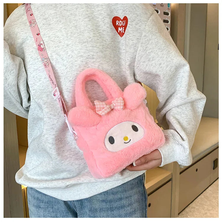 Sanrio Kawaii Plush Handbag – Kuromi, Cinnamoroll, My Melody Travel & Cosmetic Storage Bag