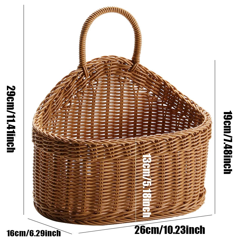 EMESA HOME Wall Mounted Vegetable and Fruit Basket, Simulated Rattan Hanging Plastic Basket, Wall-mounted Home Decoration