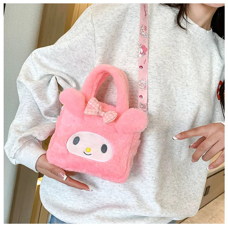 Sanrio Kawaii Plush Handbag – Kuromi, Cinnamoroll, My Melody Travel & Cosmetic Storage Bag