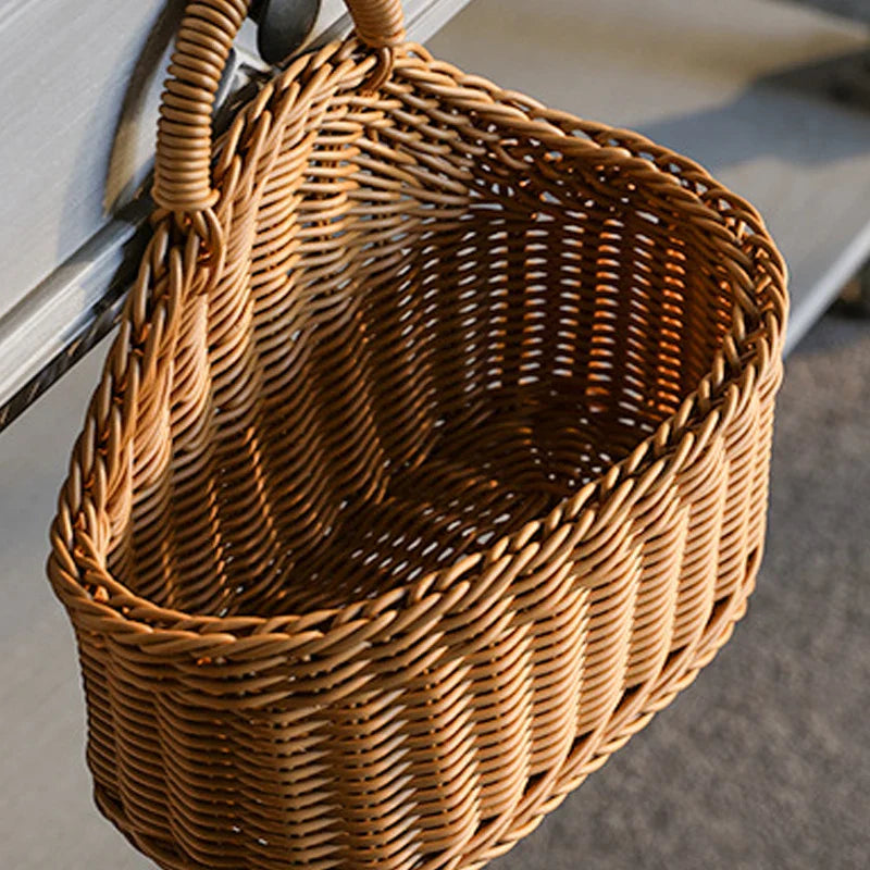 EMESA HOME Wall Mounted Vegetable and Fruit Basket, Simulated Rattan Hanging Plastic Basket, Wall-mounted Home Decoration