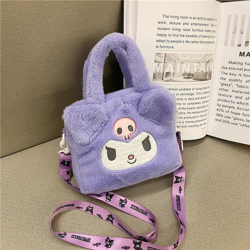 Sanrio Kawaii Plush Handbag – Kuromi, Cinnamoroll, My Melody Travel & Cosmetic Storage Bag