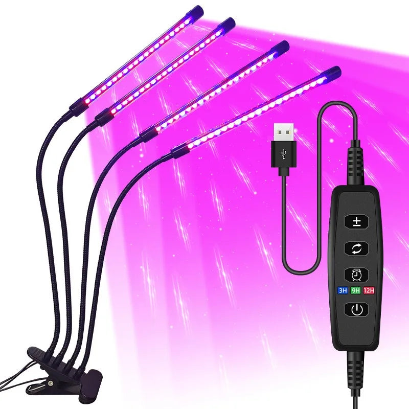USB LED Plant Grow Light | 1/2/3/4 Head, 10 Dimming Levels, Timer