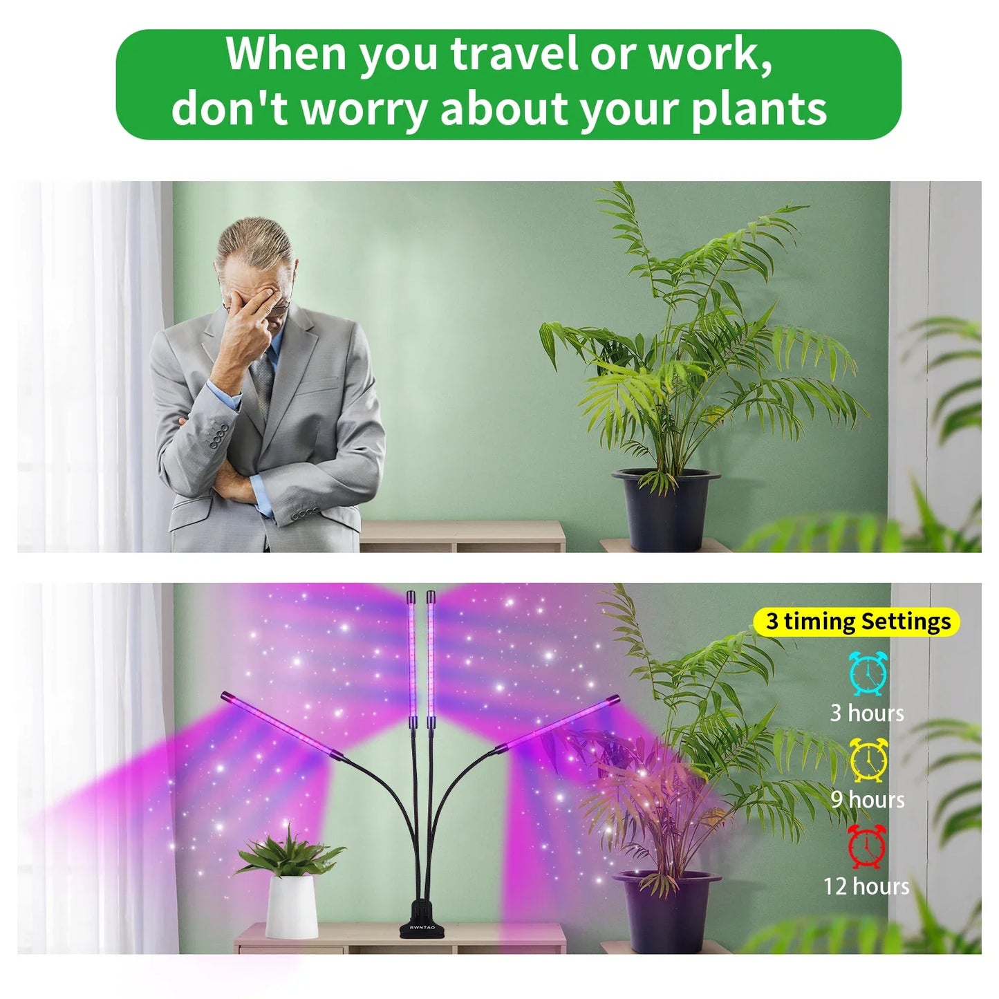USB LED Plant Grow Light | 1/2/3/4 Head, 10 Dimming Levels, Timer