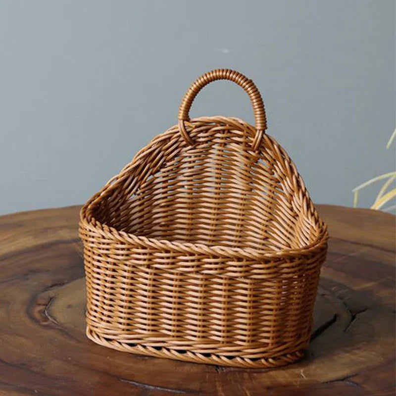 EMESA HOME Wall Mounted Vegetable and Fruit Basket, Simulated Rattan Hanging Plastic Basket, Wall-mounted Home Decoration