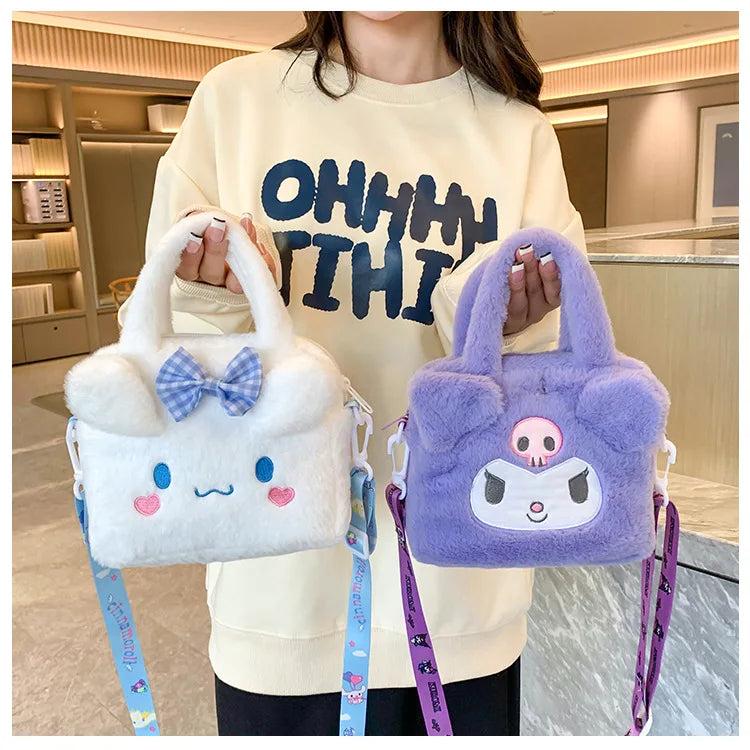 Sanrio Kawaii Plush Handbag – Kuromi, Cinnamoroll, My Melody Travel & Cosmetic Storage Bag