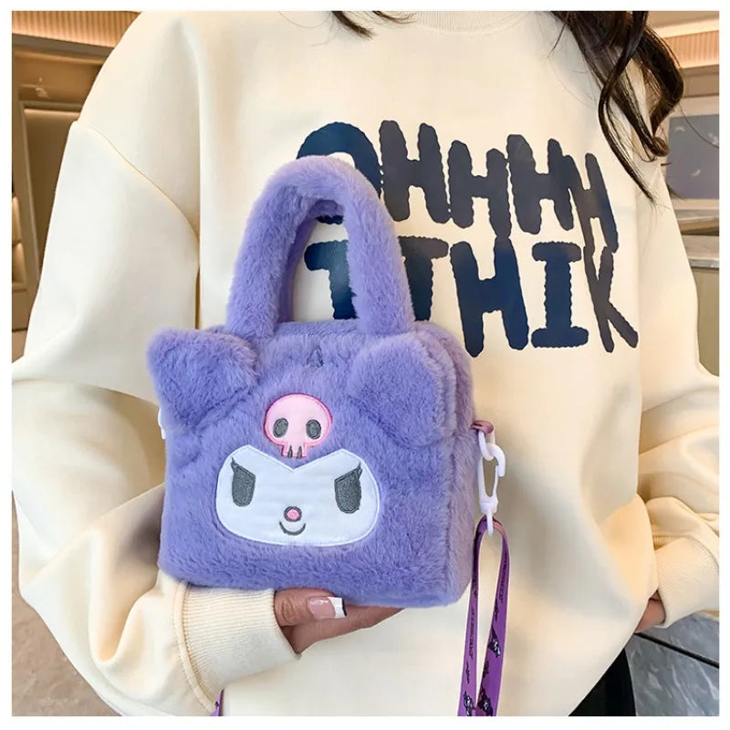 Sanrio Kawaii Plush Handbag – Kuromi, Cinnamoroll, My Melody Travel & Cosmetic Storage Bag