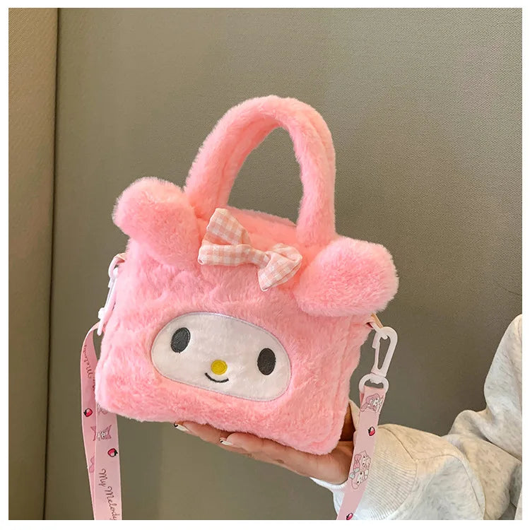 Sanrio Kawaii Plush Handbag – Kuromi, Cinnamoroll, My Melody Travel & Cosmetic Storage Bag