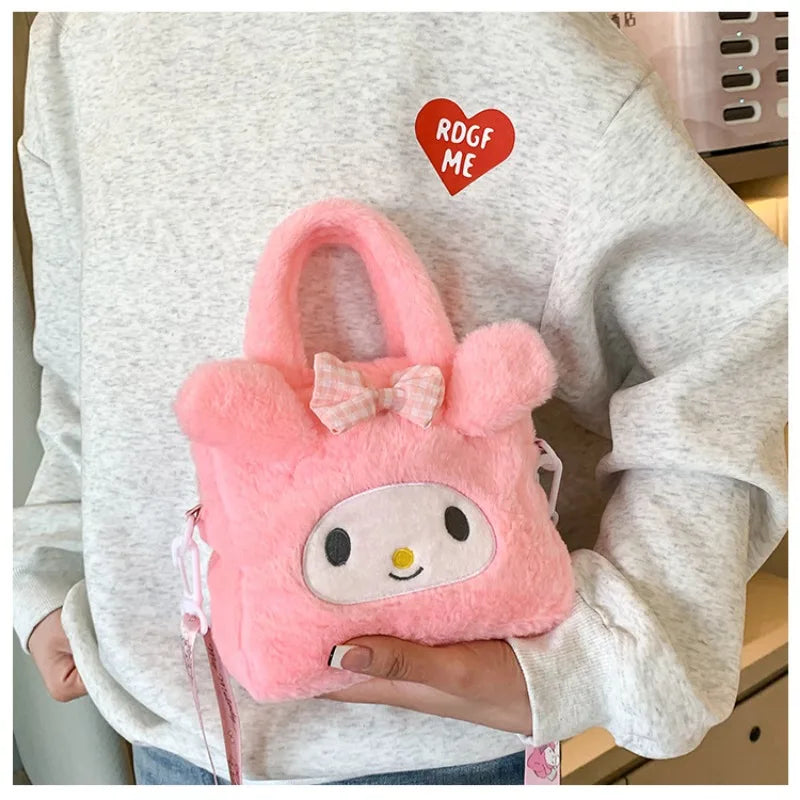 Sanrio Kawaii Plush Handbag – Kuromi, Cinnamoroll, My Melody Travel & Cosmetic Storage Bag