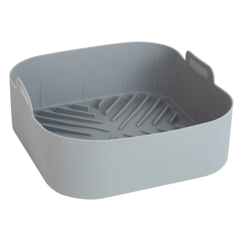 21cm Silicone Air Fryer Oven Baking Tray: Non-Stick Square Basket Mat for Pizza, Fried Chicken - Reusable Airfryer Pan