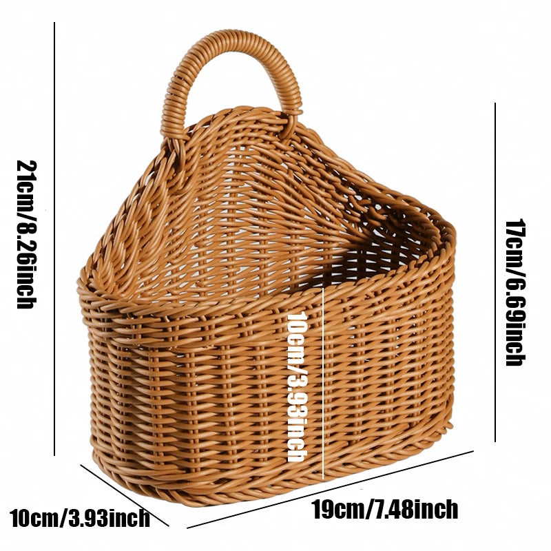 EMESA HOME Wall Mounted Vegetable and Fruit Basket, Simulated Rattan Hanging Plastic Basket, Wall-mounted Home Decoration