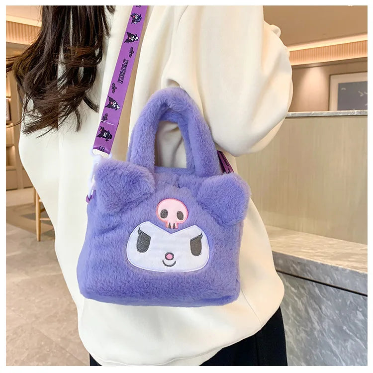 Sanrio Kawaii Plush Handbag – Kuromi, Cinnamoroll, My Melody Travel & Cosmetic Storage Bag