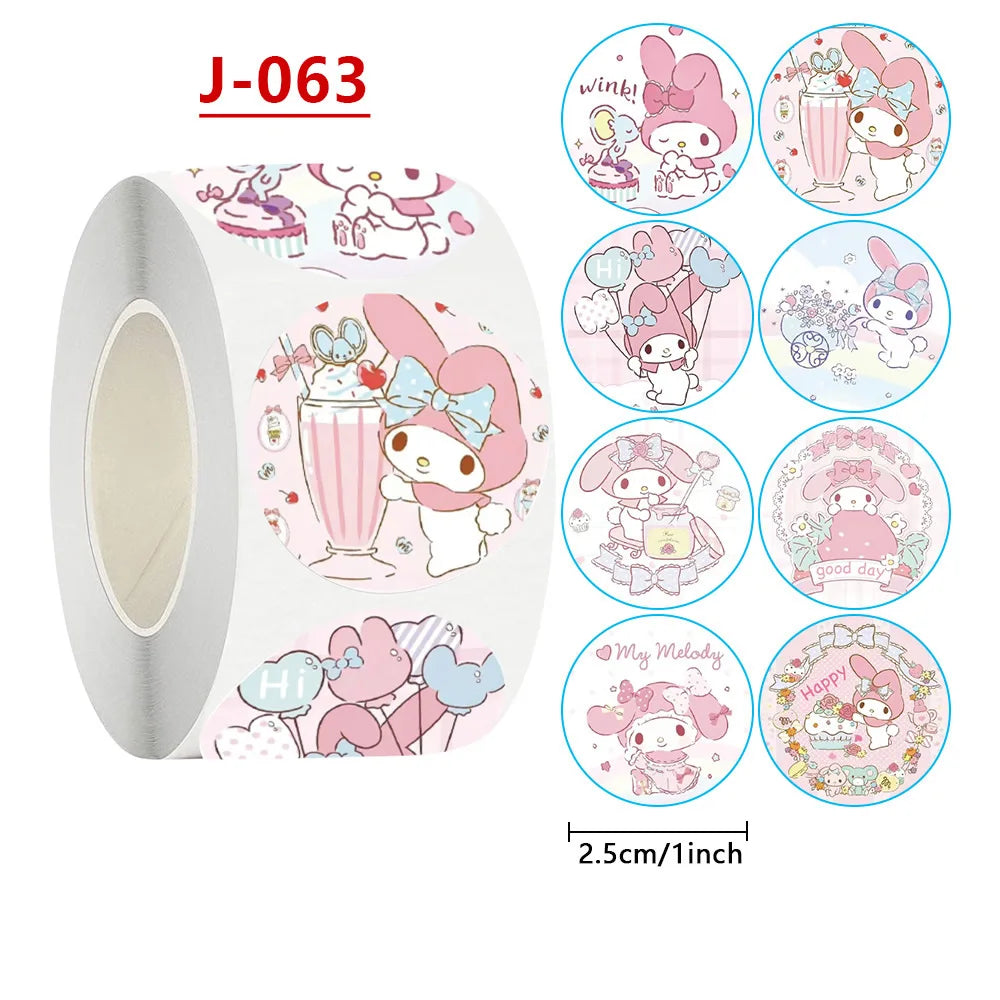 500pcs/Roll Cartoon Sanrio Stickers Kawaii Hello Kitty Kuromi Melody Diy Pvc Laptop Decals Decoration Sticker Kid Reward Gift Toy