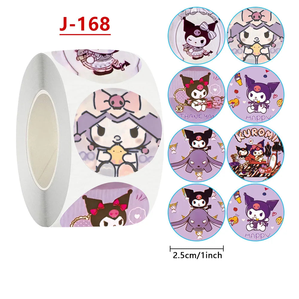 500pcs/Roll Cartoon Sanrio Stickers Kawaii Hello Kitty Kuromi Melody Diy Pvc Laptop Decals Decoration Sticker Kid Reward Gift Toy