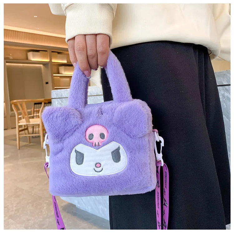 Sanrio Kawaii Plush Handbag – Kuromi, Cinnamoroll, My Melody Travel & Cosmetic Storage Bag