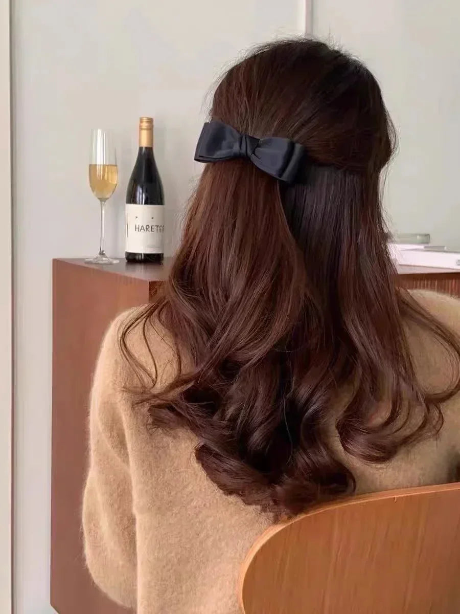 Korean Fashion Bow Spring Hair Clips Elegant Headwear Girls Black Pink Hair Pin Simple Spring Barrettes Hair Accessories