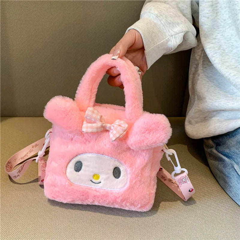 Sanrio Kawaii Plush Handbag – Kuromi, Cinnamoroll, My Melody Travel & Cosmetic Storage Bag