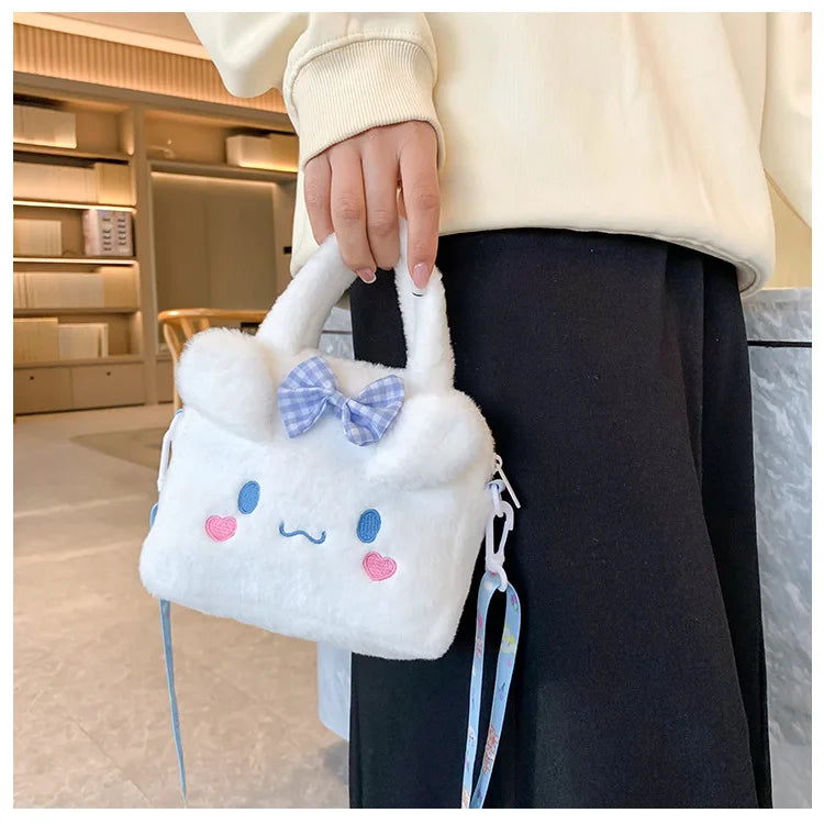Sanrio Kawaii Plush Handbag – Kuromi, Cinnamoroll, My Melody Travel & Cosmetic Storage Bag