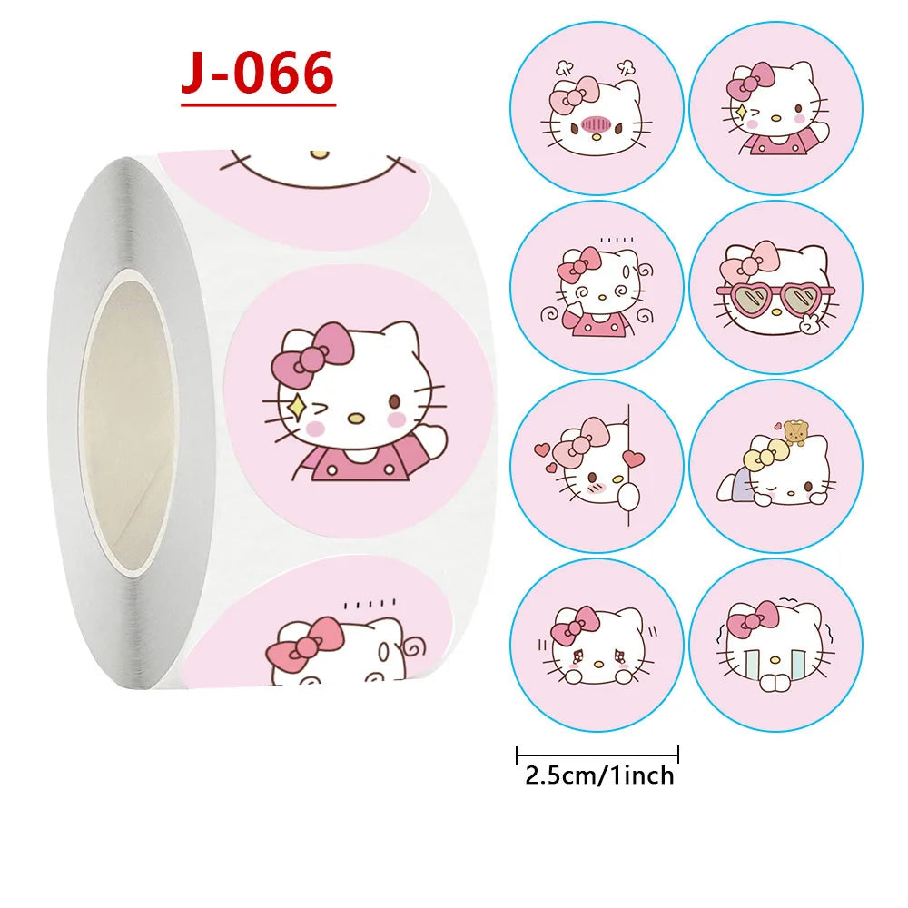 500pcs/Roll Cartoon Sanrio Stickers Kawaii Hello Kitty Kuromi Melody Diy Pvc Laptop Decals Decoration Sticker Kid Reward Gift Toy
