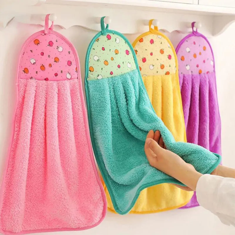 Coral Velvet Bathroom Soft Hand Towel Absorbent Cloth Dishcloths Hanging Cloth Kitchen Accessories