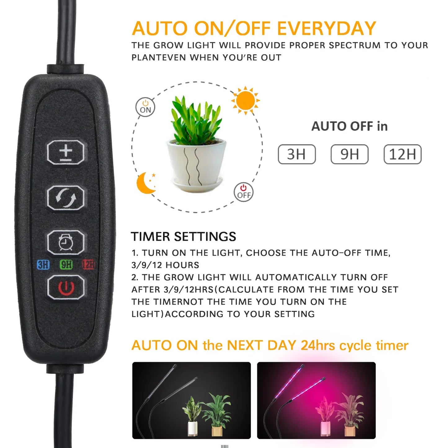 USB LED Plant Grow Light | 1/2/3/4 Head, 10 Dimming Levels, Timer