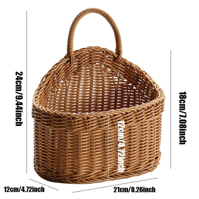 EMESA HOME Wall Mounted Vegetable and Fruit Basket, Simulated Rattan Hanging Plastic Basket, Wall-mounted Home Decoration