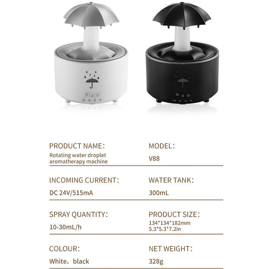 Aromatherapy Rotating Water Droplet Led Umbrella Humidifier